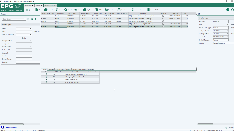 screenshot of EPG Contract and Billing